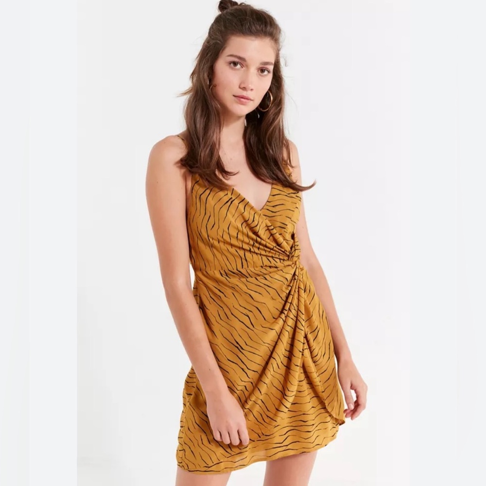 Elegant Mustard Dress with Black Stripes